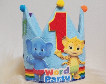 Sombrero de cumpleaños para Word Party, sombrero para el primer cumpleaños, corona para el primer cumpleaños, atuendo para Word Party, decoraciones para Word Party, accesorio fotográfico para niños, primer cumpleaños de niño.