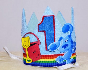 Corona de cumpleaños de Blues Clues - Gorro de cumpleaños de Blues Clues - Gorro para el primer cumpleaños - Fiesta de primer cumpleaños - Traje de cumpleaños de Blues - Gorro azul lindo para perros
