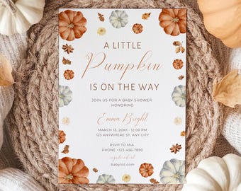 Little Pumpkin Baby Shower Invitation, Fall Pumpkin Baby Shower Invitation, Autumn Baby Shower Invite, Little Pumpkin is on the Way, LP1