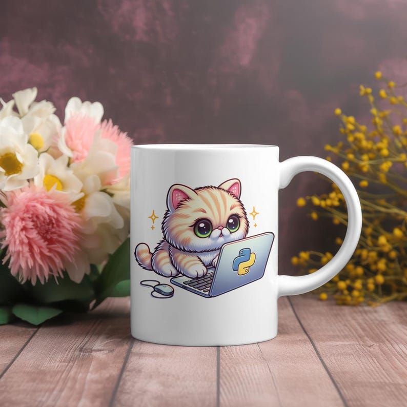 Ceramic Mug, Cute Persian Cat Programming With Python Funny Cat Lover's ...