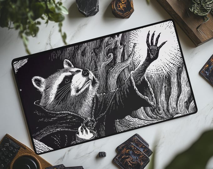 Raccoon MTG Playmat: Gamer Desk Mat with Optional Zones - Neoprene