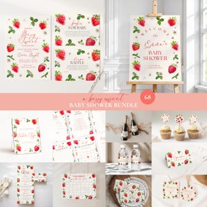 Berry Sweet Baby Shower Invitation Bundle: Editable Canva Template (Digital Download) BS1