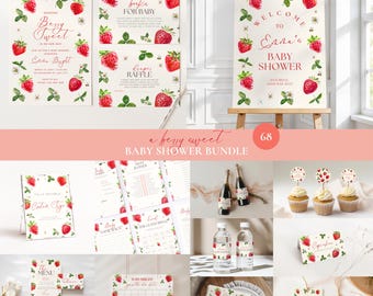 Berry Sweet Baby Shower Invitation Bundle: Editable Canva Template (Digital Download) BS1