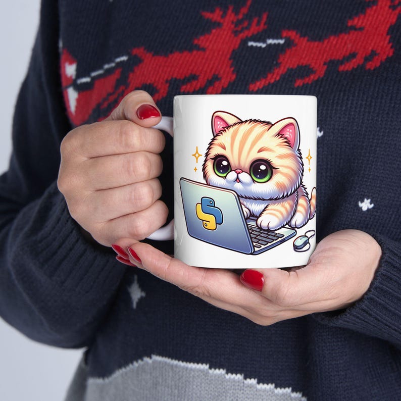 Ceramic Mug, Cute Persian Cat Programming With Python Funny Cat Lover's ...