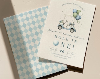Hole in One First Year Golf Birthday Invitation: Golf Par-Tee, Swing Party, Canva Editable Template (Digital Download)