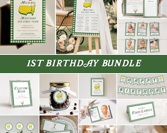 Golf Mastered First Year Birthday Invitation Bundle: Par-tee invitation, First Golf Birthday, Masters Theme, Golf Birthday Bundle