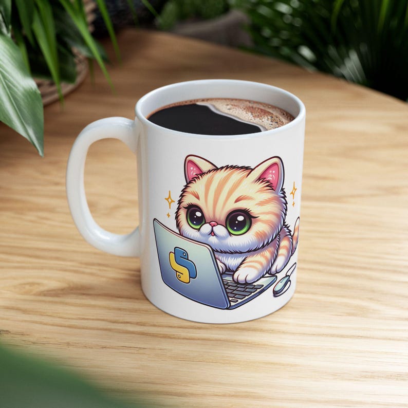 Ceramic Mug, Cute Persian Cat Programming With Python Funny Cat Lover's ...