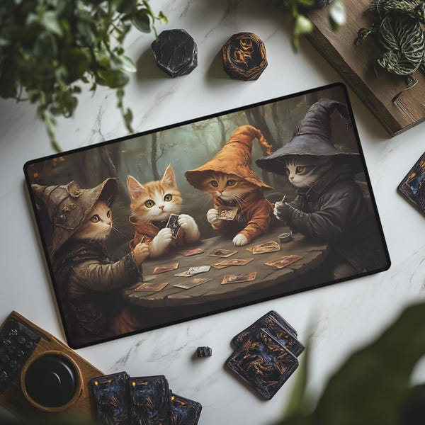 Cats MTG Playmat: TCG and MTG Gamer Desk Mat with Optional Zones