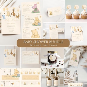 Winnie the Pooh Baby Shower Bundle: Vintage Pooh Bear Party Decorations, Printable Custom Baby Shower Signs, Games, Invites, Decor, WP1