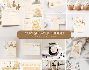 Winnie the Pooh Baby Shower Bundle: Vintage Pooh Bear Party Decorations, Printable Custom Baby Shower Signs, Games, Invites, Decor, WP1