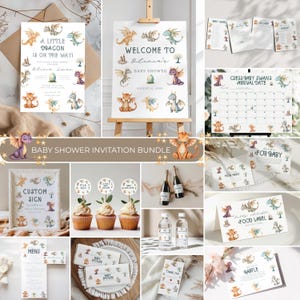 Dragon Baby Shower Bundle: Invitation & Party Decor (Canva Template Digital Download)