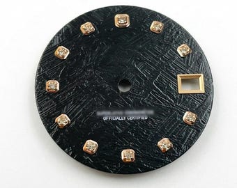Custom 28.5mm Meteorite Pattern Watch Dial -Crystal Markers Luxury Replacement - Gibeon Style Mod Parts for NH35 Custom Automatic Timepieces