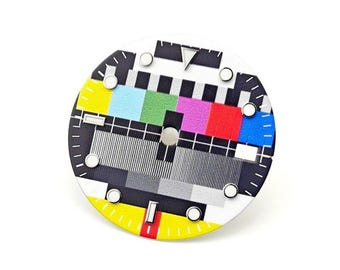 Retro TV Test Card Watch Dial -28.5mm BGW9 Blue Luminous Face -Custom Mod Part for NH35 NH36 Movements -Sub Style Vintage Television Pattern