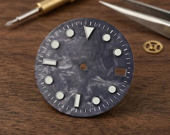 Unique 28.5mm Marble Watch Dial for NH35 NH36 Movement, Purple Nebula Texture Custom Mod Part, Luminous Indices, Handmade Watchmaker Gift