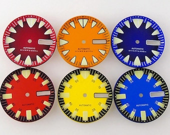 Customized Monster Dial Watch Face  Red,Yellow Orange and Blue 29mm with NH36 Data-Day Movement Green Luminous Dial with NH35 Hands Black