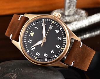 Custom 39 mm Massiv Bronze Herren Pilotenuhr, NH35 Mechanisches Uhrwerk, Saphirkristallglas, Custom Herrenuhr, DIY Er Geschenk