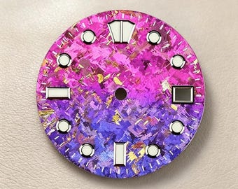 Custom Logo 28.5mm Ice Crystal Colorful Watch Dial for NH35 Automatic Movement Blue Luminous DIY Watch Mod Replacement Part