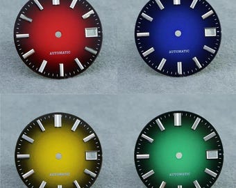 Custom Logo 28.5mm Enamel Style Watch Dial for NH35 Movement, Gradient Color Date Window Dial, No Lume DIY Watch Parts