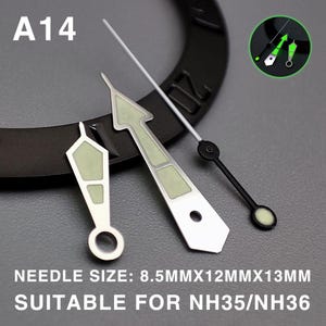 Premium Watch Hands Collection - Glowing Lume - Classic Diver & Sport Styles - Fits NH35 NH36 4R36 Movement - Custom Watch Mod Parts A14