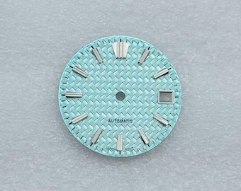 Custom Logo 28.5mm Woven Texture Watch Dial Applied Indexes for NH35 Movement Automatic Mechanical Watch Mod Replacement