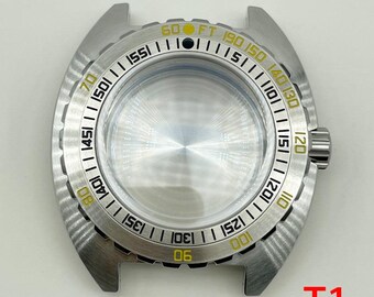 Custom Logo 44mm Steel Dive Watch Case and Strap for NH35 NH36, Sapphire Bubble Crystal, Dual Scale Bezel, 28.5mm Dial, 200M Waterproof