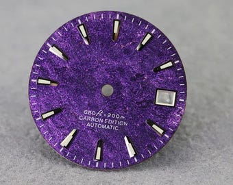 Custom Logo 28.5mm Carbon Fiber Purple Deep Universe Dial NH35 Movement Blue Lume Watch Face GS Style Mod Accessories