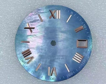 Custom Watch Dial 28.5mm Natural Mother of Pearl Face Roman Index with Date Window for NH35 Automatic Movement Watch Mod Refurbish Parts