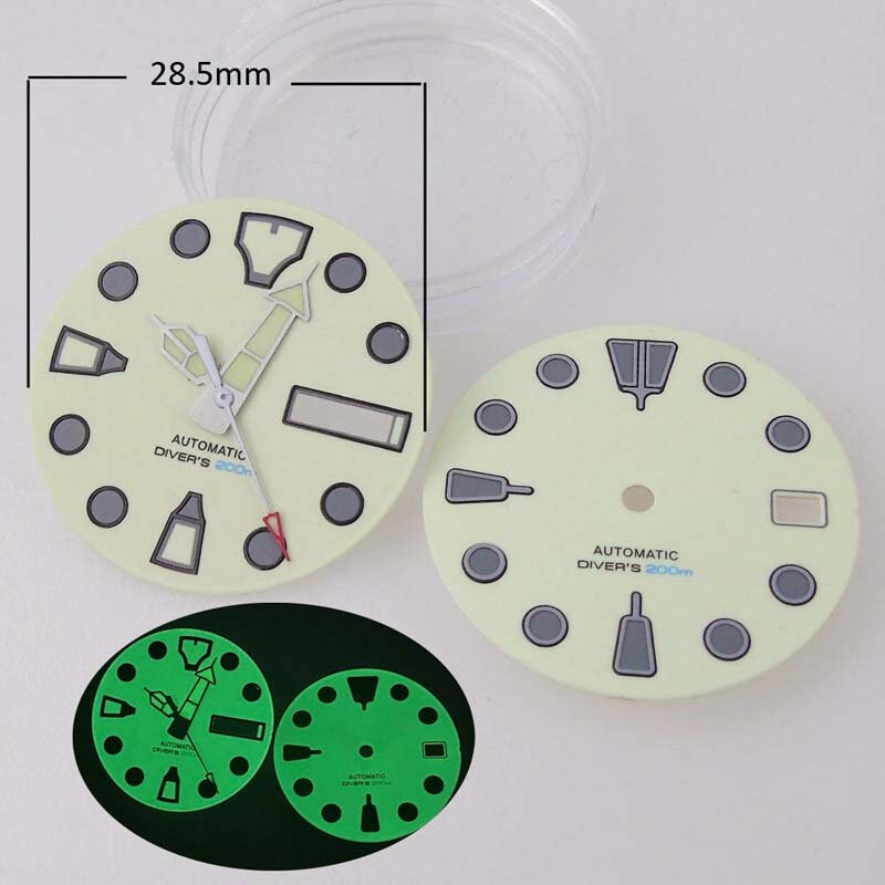 Cadran Montre 28.5mm Vert Lumineux + Aiguilles - Pour Mouvement NH35/NH36 - Neuf