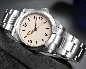 Custom Field Sucher Automatik Uhr für Herren, NH35 PT5000 Mechanisches Uhrwerk, Saphirglas Edelstahl Luxus Armbanduhr 36 mm 39 mm