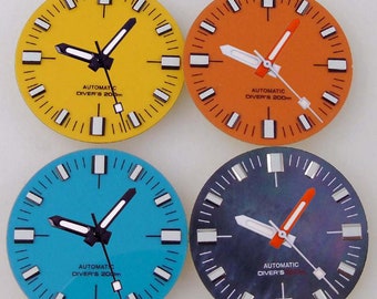 Modifizierte Uhrenteile 28,6mm blau orange gelbes Zifferblatt Muschel Zeiger für NH35 NH36 ETA2824 PT5000 ST2130 Uhrwerk