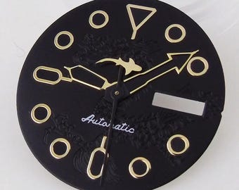 Customized Modified Watch NH35 NH36 Dial Black Watch Face Gold Markers Dragon Pattern Green Luminous Black Shark Hands Watch MOD Parts