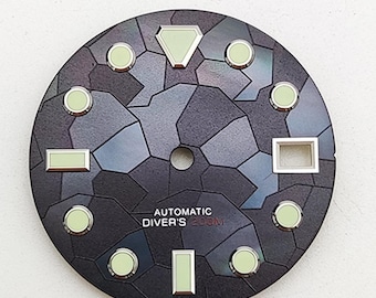 Esfera de reloj con mosaico geométrico de 28,5 mm, luminiscente C3, para movimiento NH35 NH36 7S26, piezas de modificación para relojes mecánicos personalizados, esfera de reloj estilo buceo.