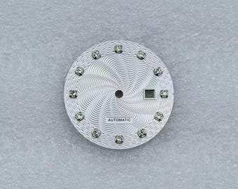 Custom Logo 24.5mm Mother of Pearl Guilloche Style Diamond Dial NH05 Movement Ladies Watch Mod Parts