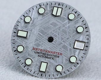 Custom Logo 28.5mm Natural Meteorite Watch Dial for NH35 Automatic Movement, Blue Green Luminous Dial, Watch Mod Replacement Part