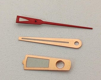 Set of Hand Watch Hands Rose Gold with Red Second Hand and Green Luminous Third Hand Compatible with Japanese NH35/36/4R/7S Movements