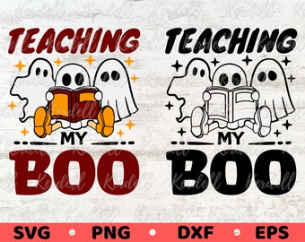 Teaching My Boo SVG, Halloween Teacher Svg Bundle, Cute Ghost Student svg, Retro Halloween Svg, Spooky Teacher Svg Png Dxf Eps Sublimation