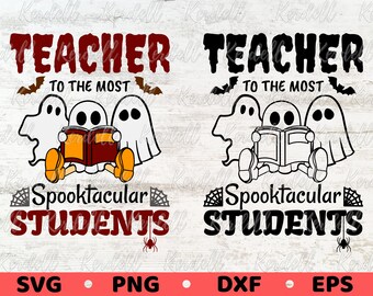 最も不気味な生徒の先生 SVG、かわいい幽霊の生徒 svg、不気味な学校の先生のハロウィーンバンドル SVG PNG Dxf eps 昇華