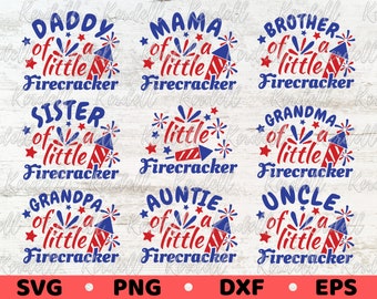 Little Firecracker Family Bundle SVG, 4th of July Svg, Patriotic Family Svg, USA Family of the Little Firecraker Svg Png Dxf Eps Sublimation