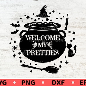 Welcome My Pretties SVG, Halloween Svg, Witch SVG, Halloween Round Sign svg, Halloween Door Hanger SVG, Halloween Decor Svg Png Dxf Eps