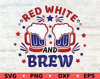 SVG de cerveza roja, blanca y brebaje, SVG de cerveza del 4 de julio, SVG de bebidas alcohólicas americanas, SVG patriótico, Svg de fiesta divertida del Día de la Independencia, PNG, DXF, EPS, sublimación