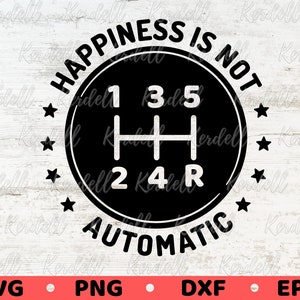 Op de afbeelding: Zwart-wit grafisch ontwerp met een cirkel die een schakelpatroon en de tekst "Happiness is not automatic" bevat. De cirkel is omgeven door een ring van sterren.