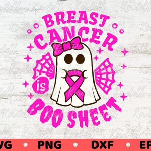Breast Cancer is Boo Sheet SVG, Breast Cancer Halloween Svg, Ghost Pink Ribbon Svg, Breast Cancer Awareness Svg Png Dxf Eps Sublimation