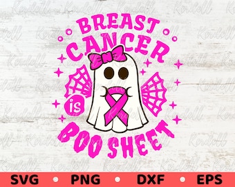 Breast Cancer is Boo Sheet SVG, Breast Cancer Halloween Svg, Ghost Pink Ribbon Svg, Breast Cancer Awareness Svg Png Dxf Eps Sublimation