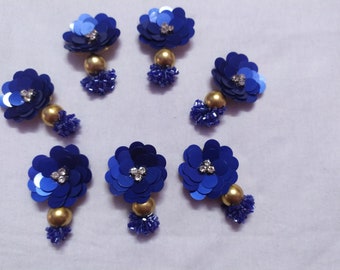 2 Pieces Indian Silver Color Floral Beaded Design Patch Applique Used in Different Designing in Multi Artifacts