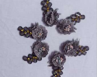 2 Pieces Indian Silver Color Floral Beaded Design Patch Applique Used in Different Designing in Multi Artifacts