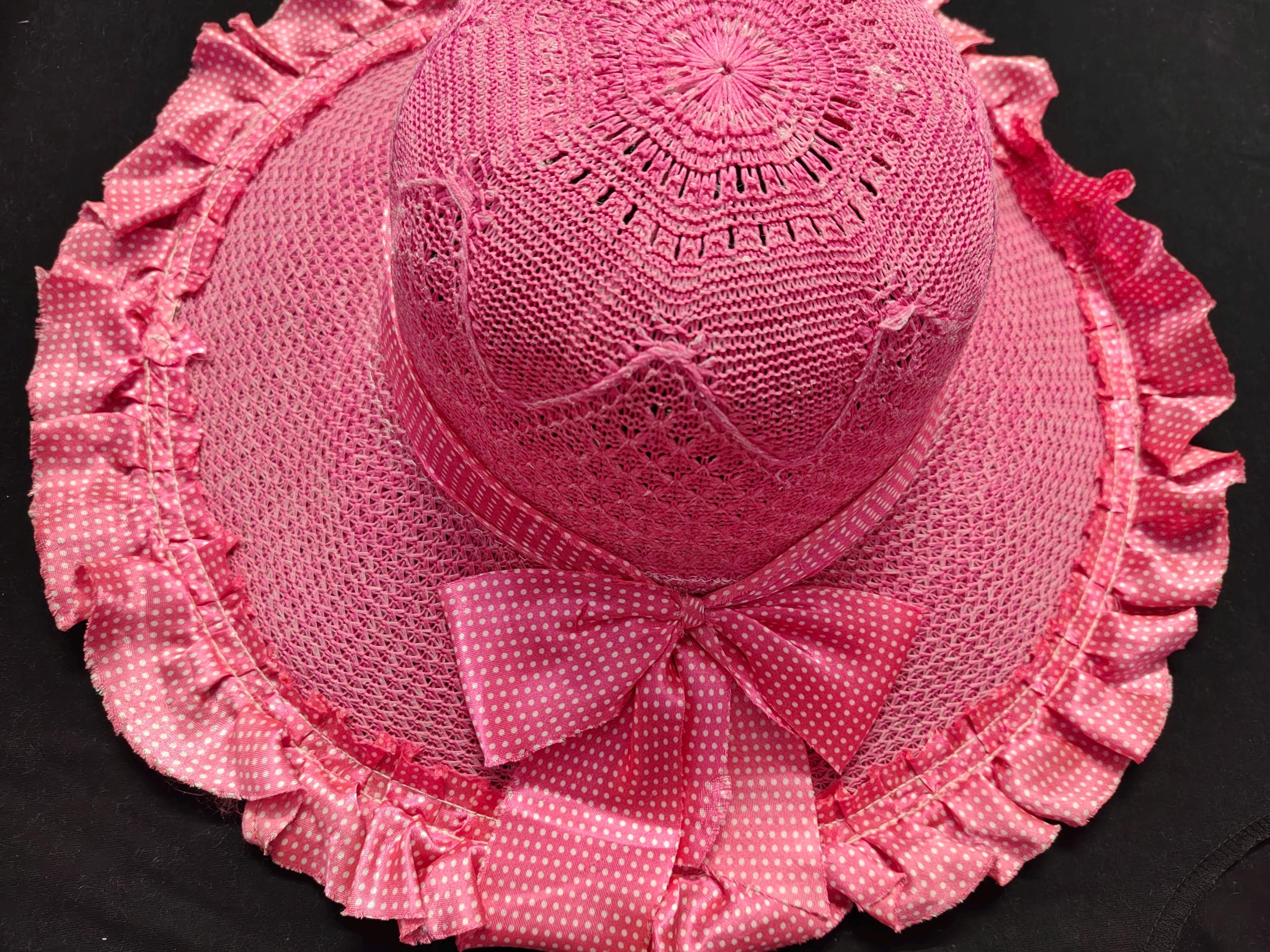 Handmade Pink Floral Straw Hat: Ruffle Brim Beach Sunhat - Etsy