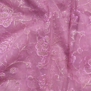 BY Yard Indian Pink And Gold Colour Net Fabric Sequin Embroidered Thread Work Design Fabric Used in Different Designing in Multi Artifacts