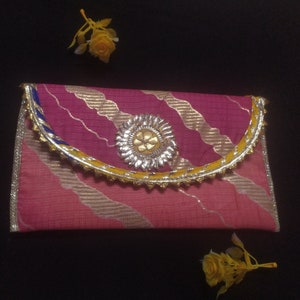 This Is Indian Multi Colour Pink Yellow And Gold Colour Decorative Handmade Applique Work Design Purse For Special Occasion Wholesalers image 1