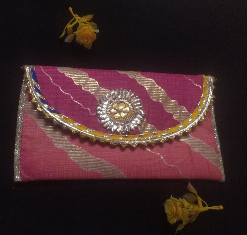 This Is Indian Multi Colour Pink Yellow And Gold Colour Decorative Handmade Applique Work Design Purse For Special Occasion Wholesalers image 1
