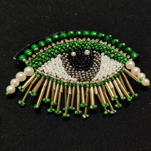 Indian Green White And Multi Colour Eye Design Beaded Work Pipe Tassels Patch Applique Used in Different Designing in Multi Artifacts image 9
